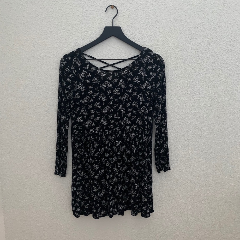 Chloe K Black and White Floral Babydoll Dress